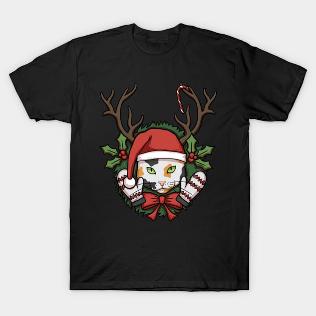 Tricolor Christmas Cat T-Shirt by Cat Club